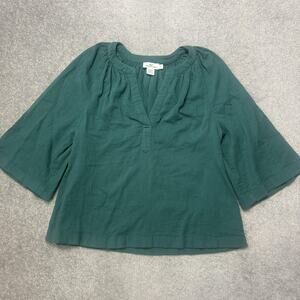 Vineyard Vines Shirt Womens Small Green 3/4 Sleeve Split Neck Boho Top